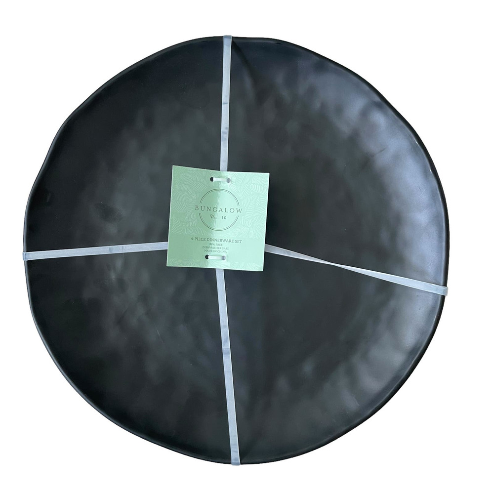 Bungalow Matte Black Melamine Indoor Outdoor 11"Dinner Plate Set of 4 NEW